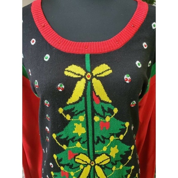 Rui21 Red & Black Women's Cotton Scoop Neck Long Sleeve Soft Sweaters - Picture 2 of 9